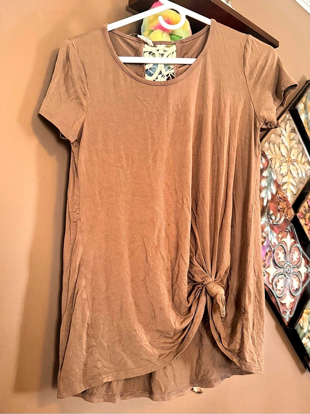 Brown Short Sleeve Side-Tie Tunic